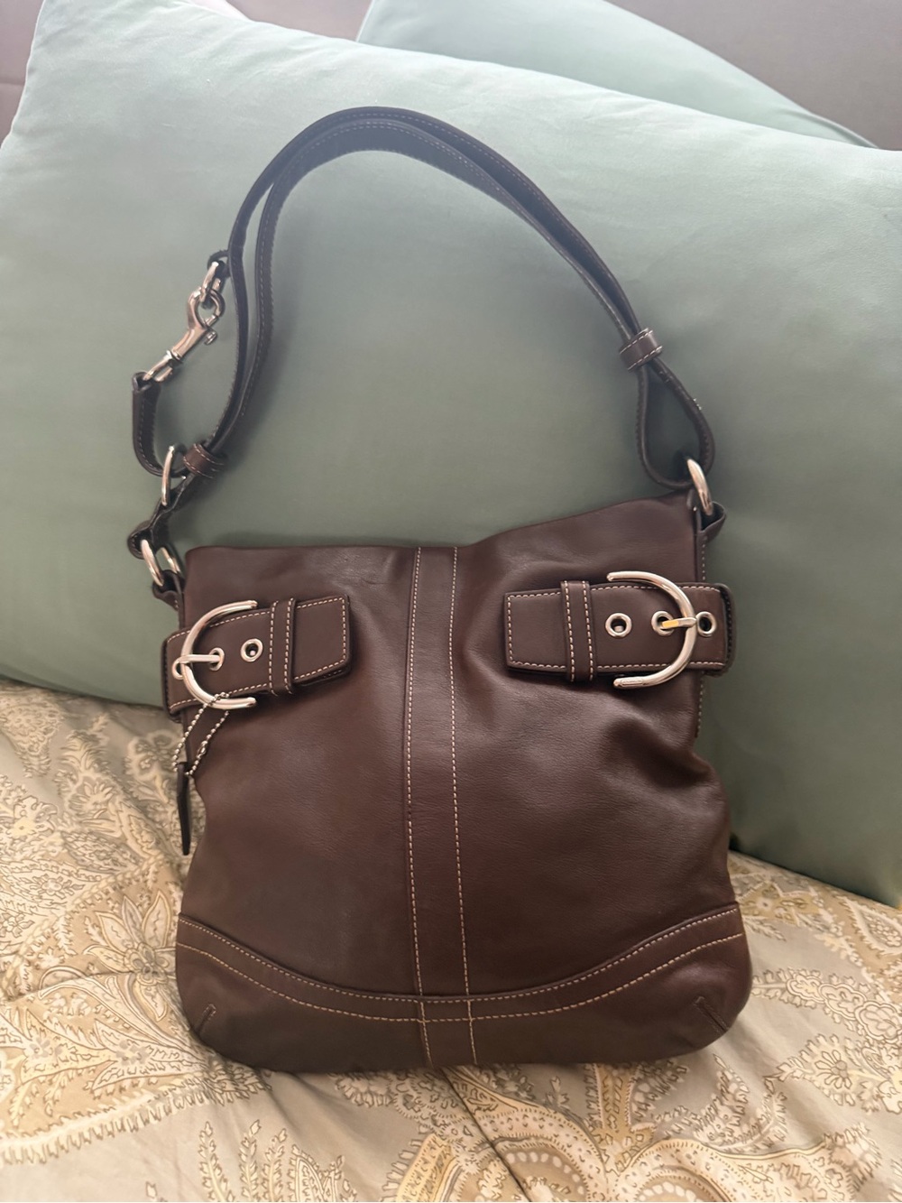 Coach Brown Leather Crossbody Bag with Silver Hardware